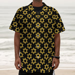 Black And Yellow Star of David Print Textured Short Sleeve Shirt