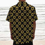 Black And Yellow Star of David Print Textured Short Sleeve Shirt
