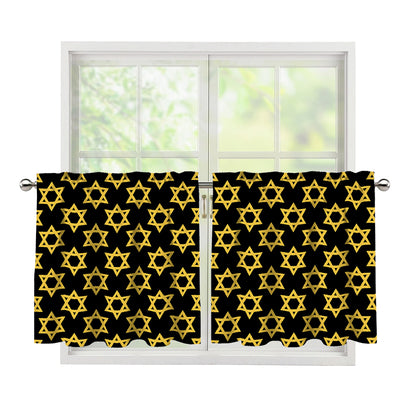 Black And Yellow Star of David Print Tier Curtains