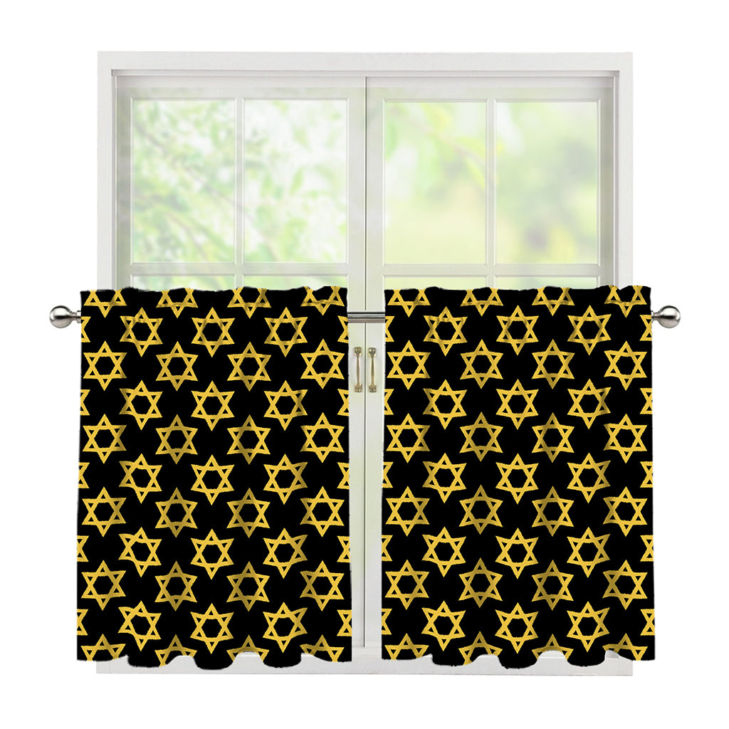 Black And Yellow Star of David Print Tier Curtains