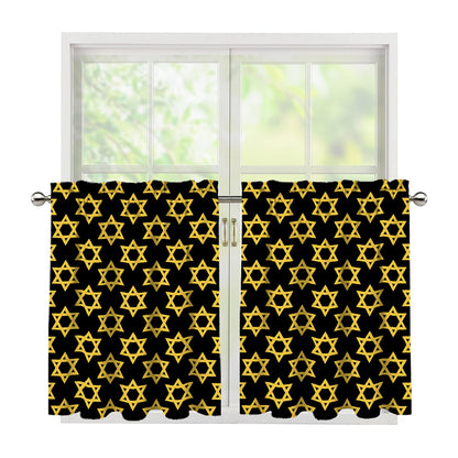 Black And Yellow Star of David Print Tier Curtains