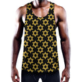 Black And Yellow Star of David Print Men's Workout Tank Top