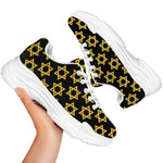 Black And Yellow Star of David Print White Chunky Shoes