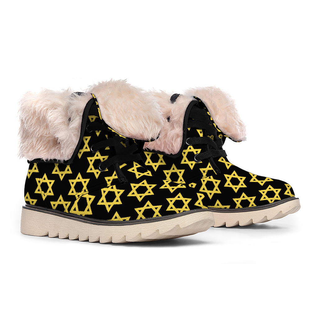 Black And Yellow Star of David Print Winter Boots