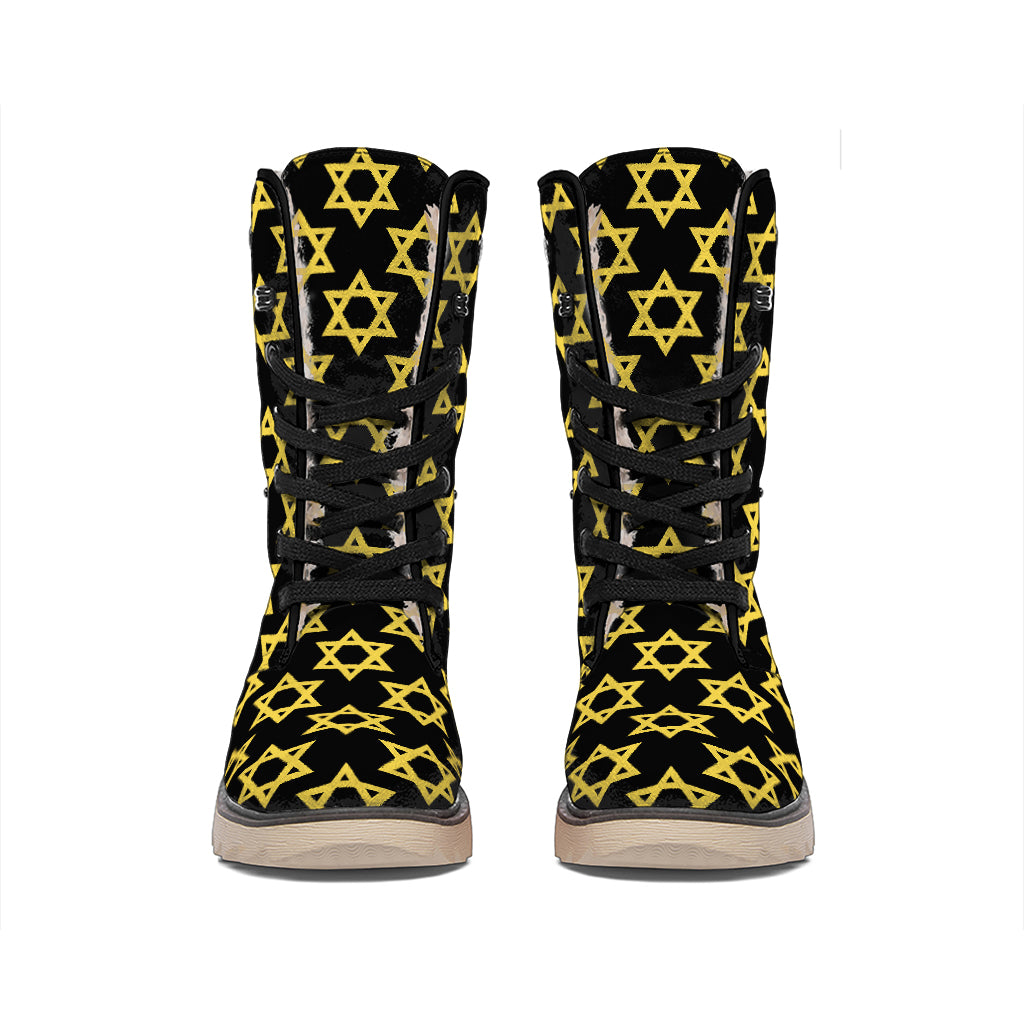 Black And Yellow Star of David Print Winter Boots