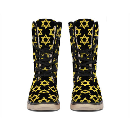 Black And Yellow Star of David Print Winter Boots
