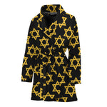 Black And Yellow Star of David Print Women's Bathrobe