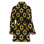 Black And Yellow Star of David Print Women's Bathrobe