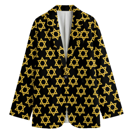 Black And Yellow Star of David Print Women's Blazer