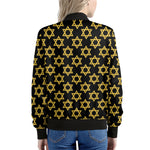 Black And Yellow Star of David Print Women's Bomber Jacket