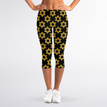 Black And Yellow Star of David Print Women's Capri Leggings