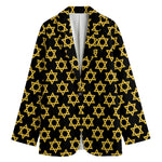 Black And Yellow Star of David Print Women's Cotton Blazer
