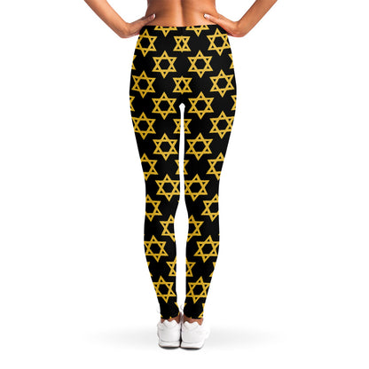Black And Yellow Star of David Print Women's Leggings