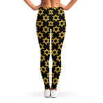 Black And Yellow Star of David Print Women's Leggings
