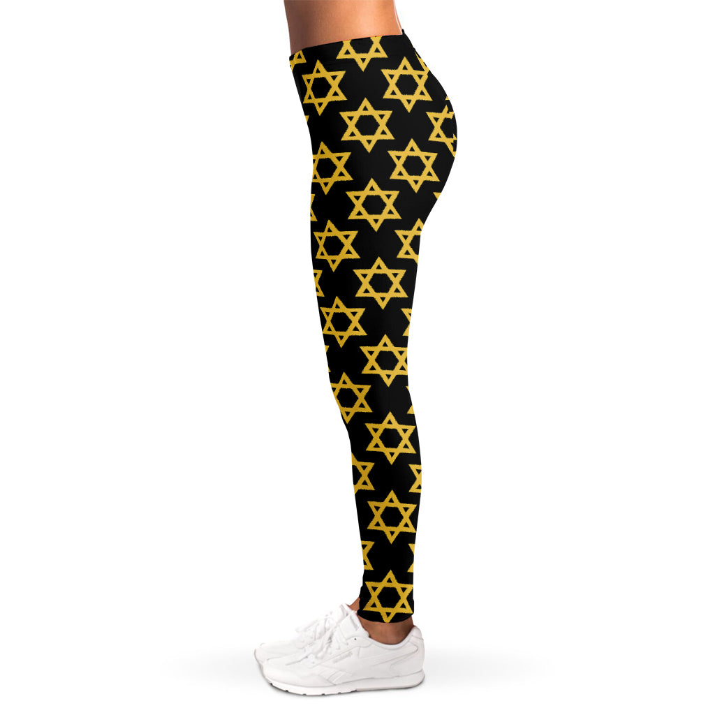 Black And Yellow Star of David Print Women's Leggings