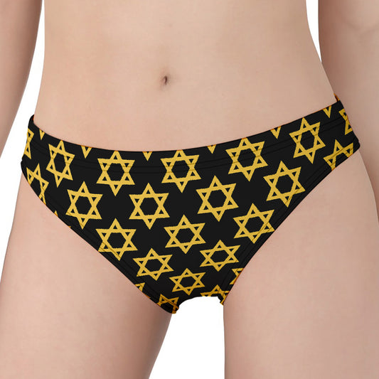Black And Yellow Star of David Print Women's Panties