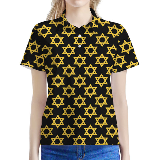 Black And Yellow Star of David Print Women's Polo Shirt