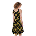 Black And Yellow Star of David Print Women's Sleeveless Dress
