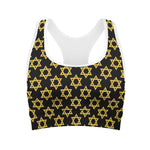 Black And Yellow Star of David Print Women's Sports Bra