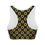 Black And Yellow Star of David Print Women's Sports Bra