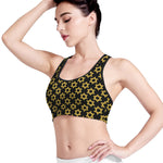 Black And Yellow Star of David Print Women's Sports Bra