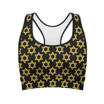 Black And Yellow Star of David Print Women's Sports Bra