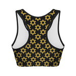 Black And Yellow Star of David Print Women's Sports Bra