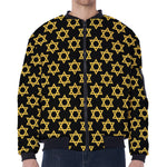Black And Yellow Star of David Print Zip Sleeve Bomber Jacket