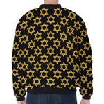 Black And Yellow Star of David Print Zip Sleeve Bomber Jacket