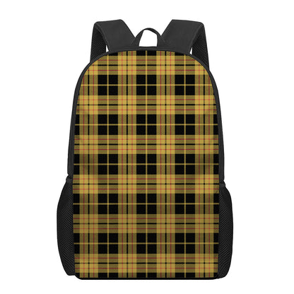 Black And Yellow Tartan Pattern Print 17 Inch Backpack