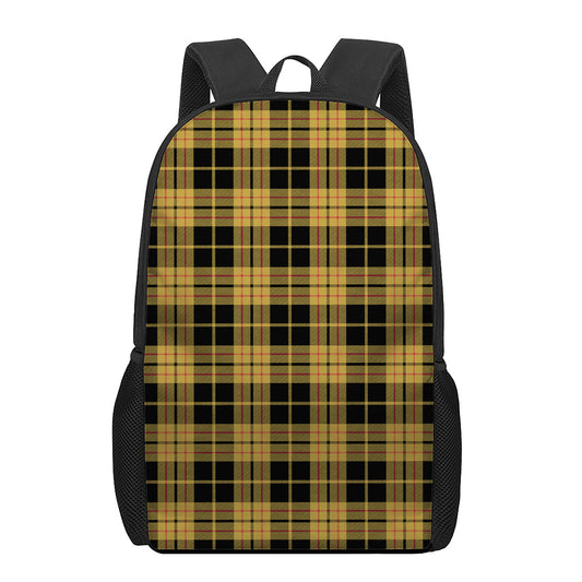 Black And Yellow Tartan Pattern Print 17 Inch Backpack