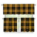 Black And Yellow Tartan Pattern Print 3 Piece Kitchen Curtains