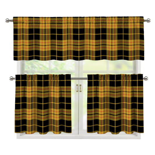Black And Yellow Tartan Pattern Print 3 Piece Kitchen Curtains
