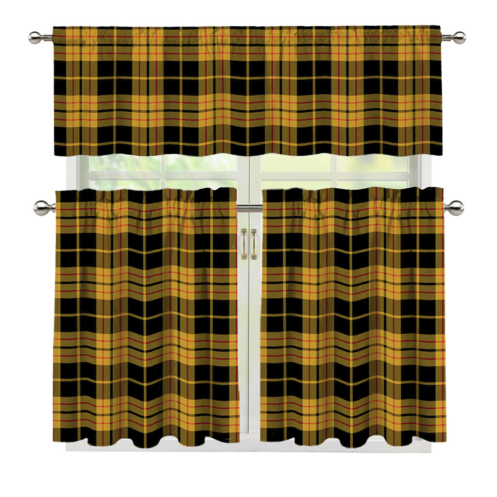 Black And Yellow Tartan Pattern Print 3 Piece Kitchen Curtains