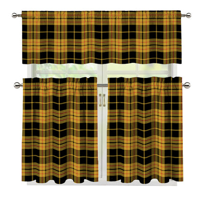 Black And Yellow Tartan Pattern Print 3 Piece Kitchen Curtains