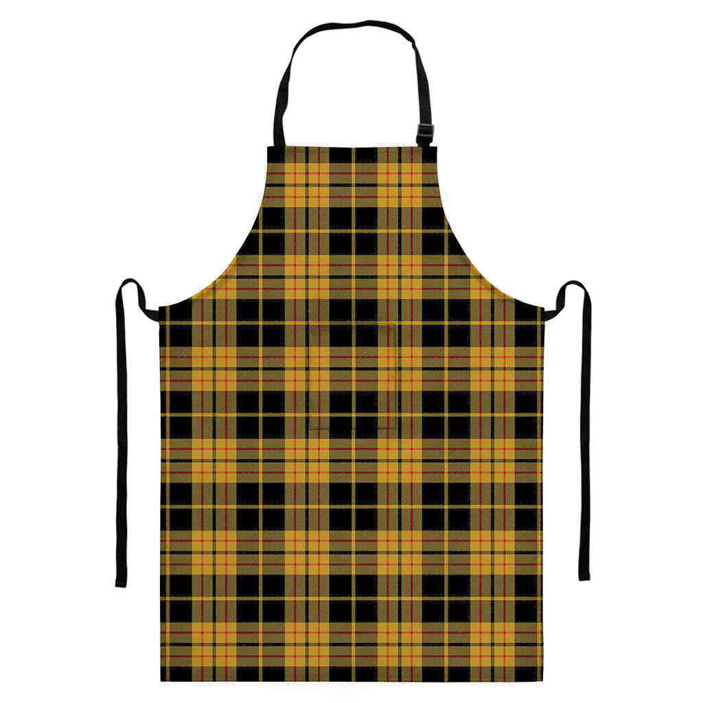 Black And Yellow Tartan Pattern Print Bib Apron With Pocket