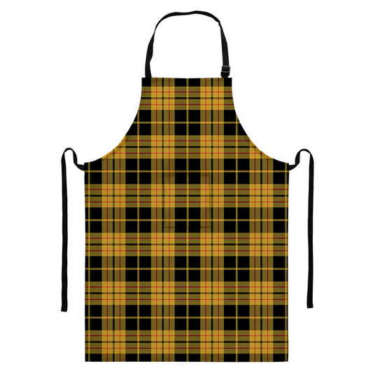 Black And Yellow Tartan Pattern Print Bib Apron With Pocket