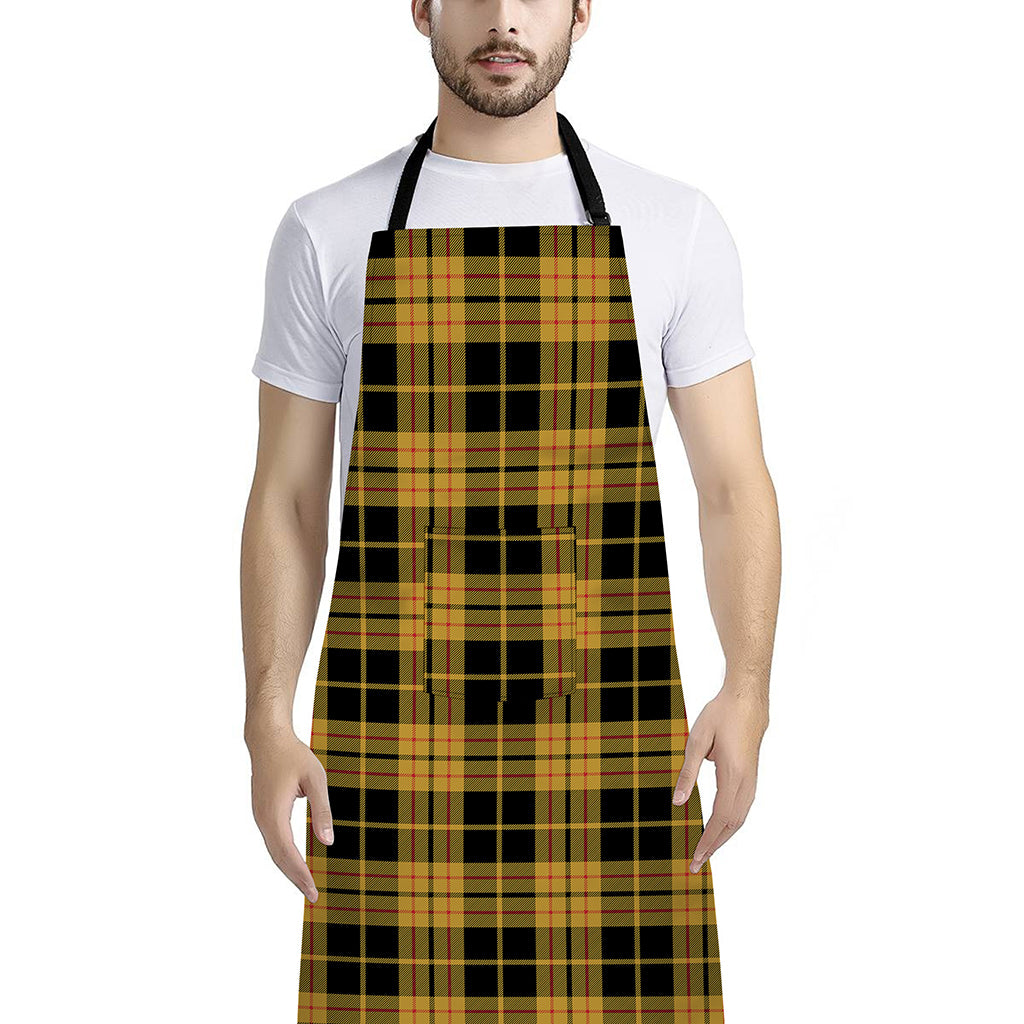 Black And Yellow Tartan Pattern Print Bib Apron With Pocket