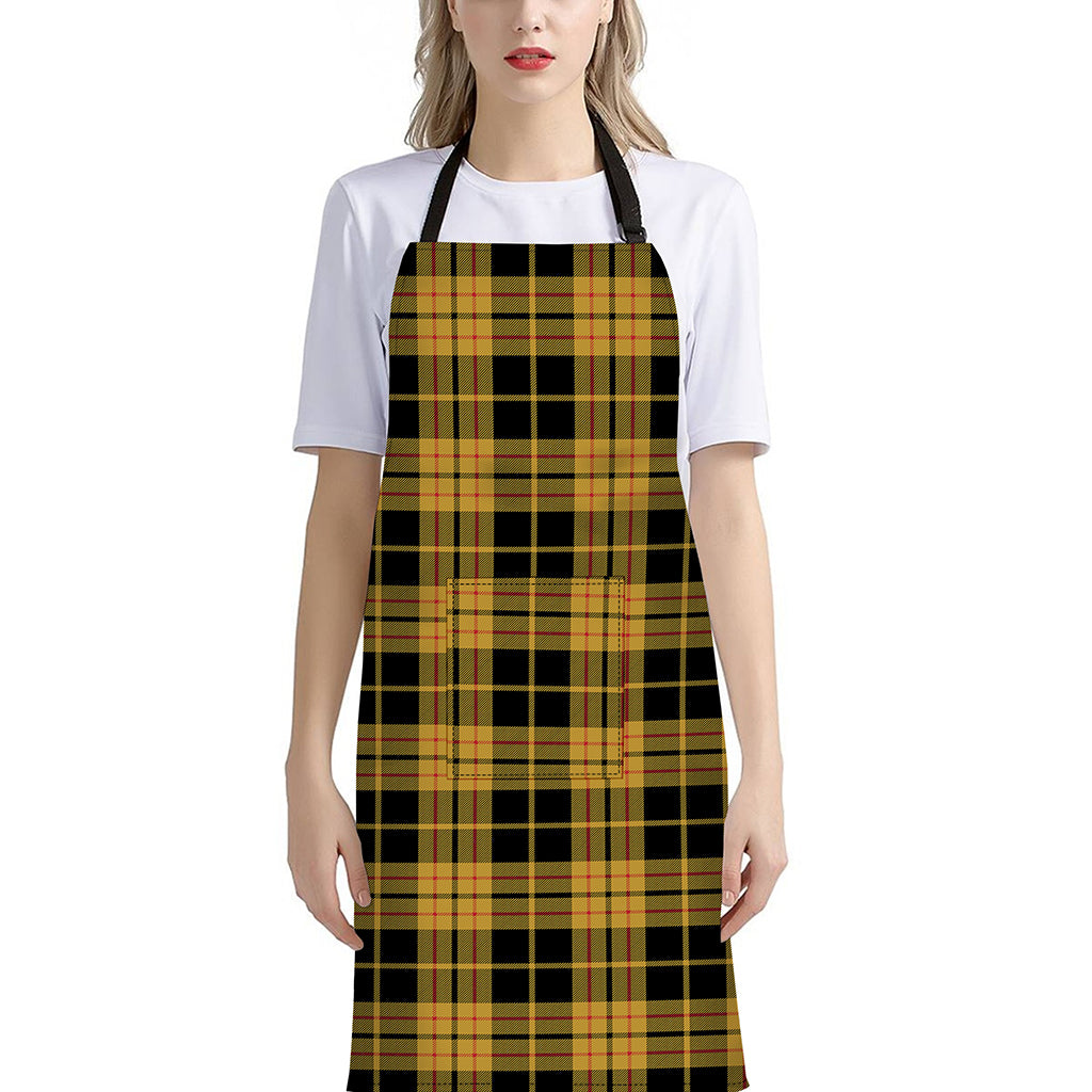 Black And Yellow Tartan Pattern Print Bib Apron With Pocket