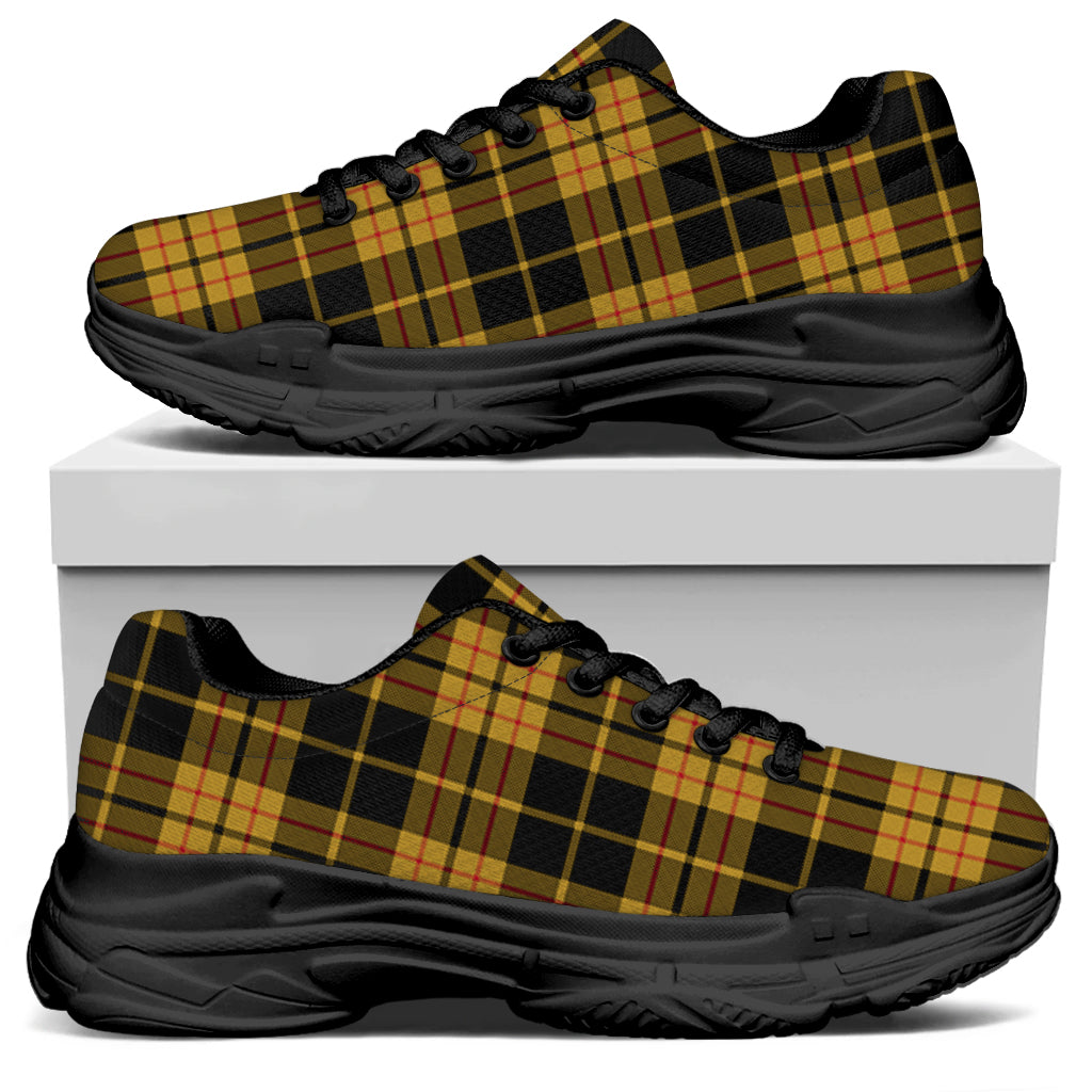 Black And Yellow Tartan Pattern Print Black Chunky Shoes