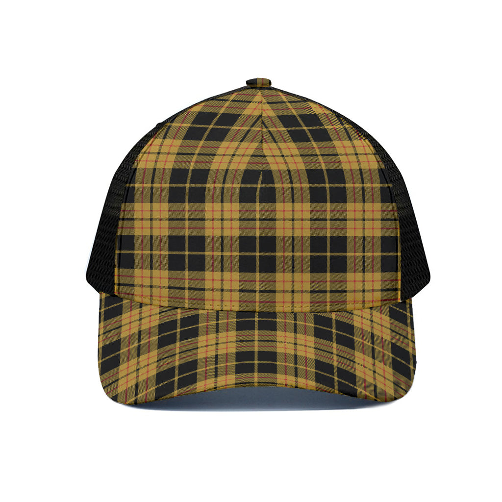 Black And Yellow Tartan Pattern Print Black Mesh Trucker Cap