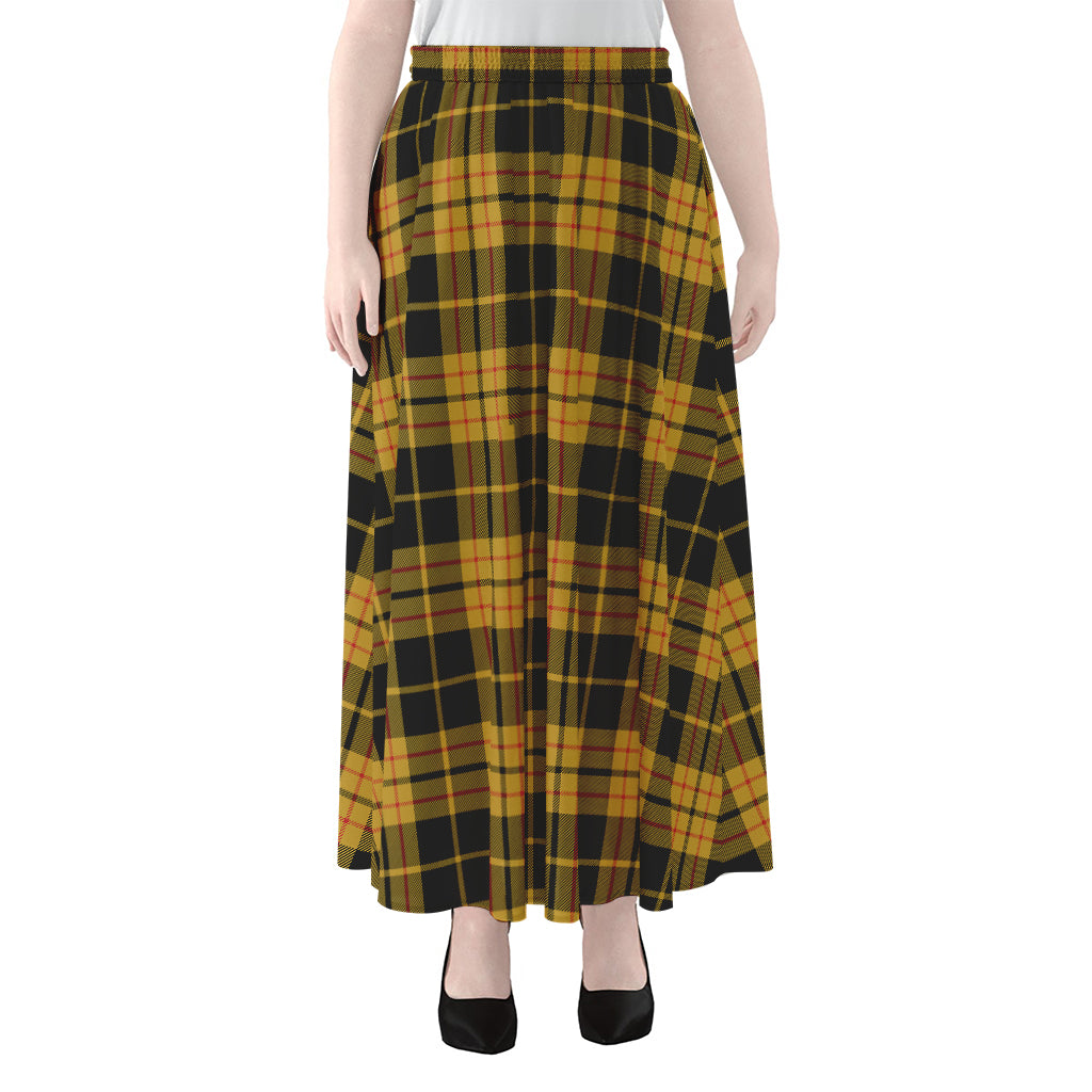 Black And Yellow Tartan Pattern Print Chiffon Maxi Skirt