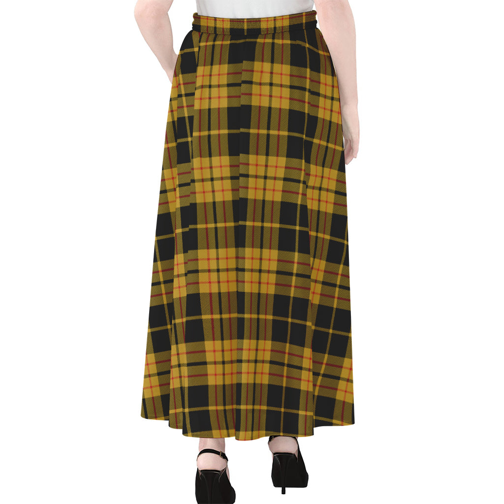 Black And Yellow Tartan Pattern Print Chiffon Maxi Skirt