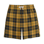 Black And Yellow Tartan Pattern Print Cotton Shorts