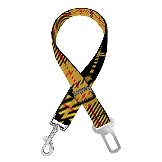 Black And Yellow Tartan Pattern Print Dog Seat Belt