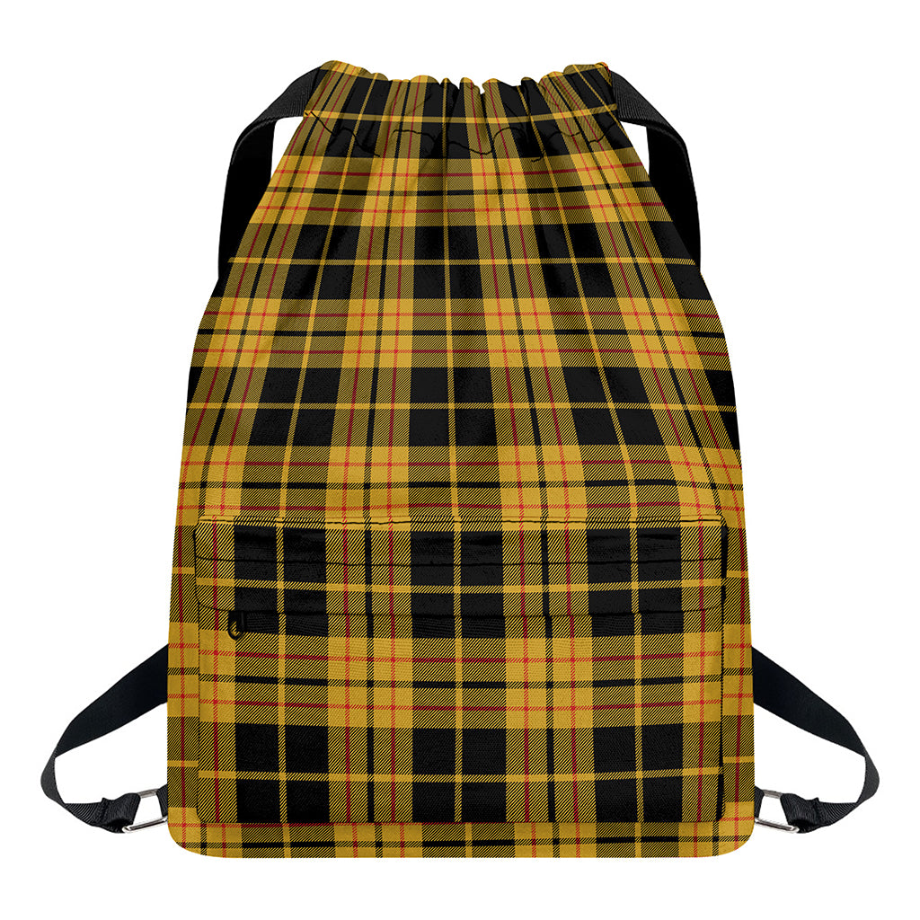 Black And Yellow Tartan Pattern Print Drawstring Backpack