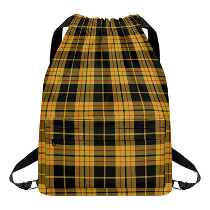 Black And Yellow Tartan Pattern Print Drawstring Backpack