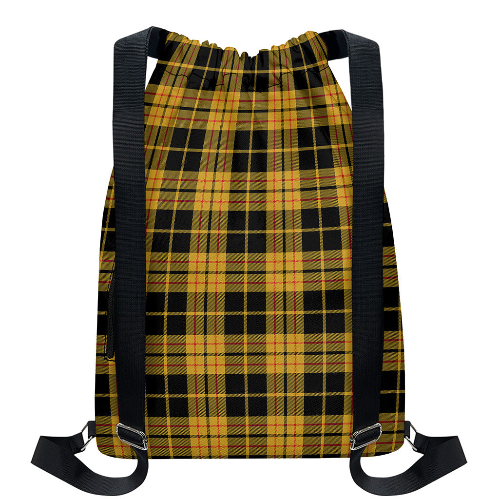 Black And Yellow Tartan Pattern Print Drawstring Backpack
