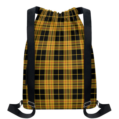 Black And Yellow Tartan Pattern Print Drawstring Backpack