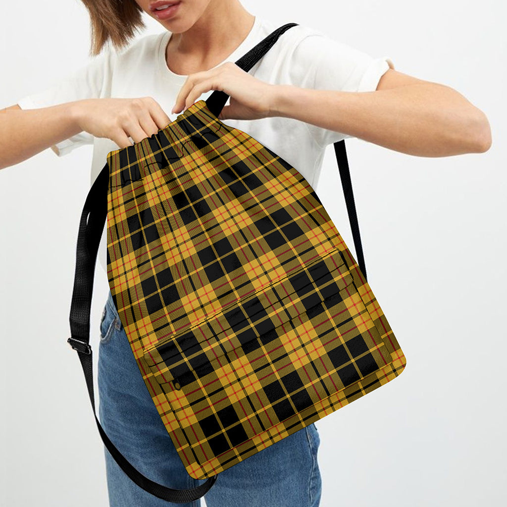 Black And Yellow Tartan Pattern Print Drawstring Backpack